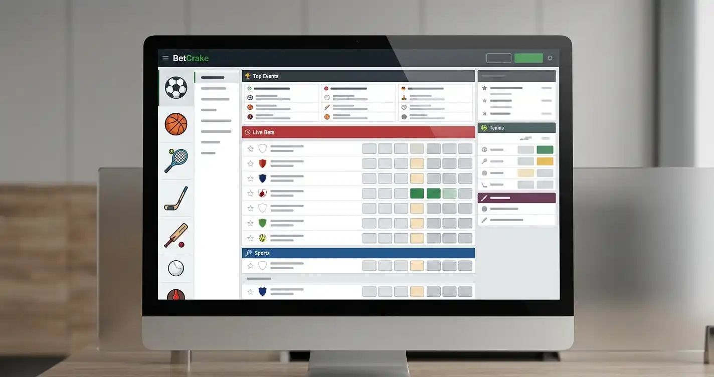 Sportwetten-Navigation von betcrake mit Auswahl im Sportbereich